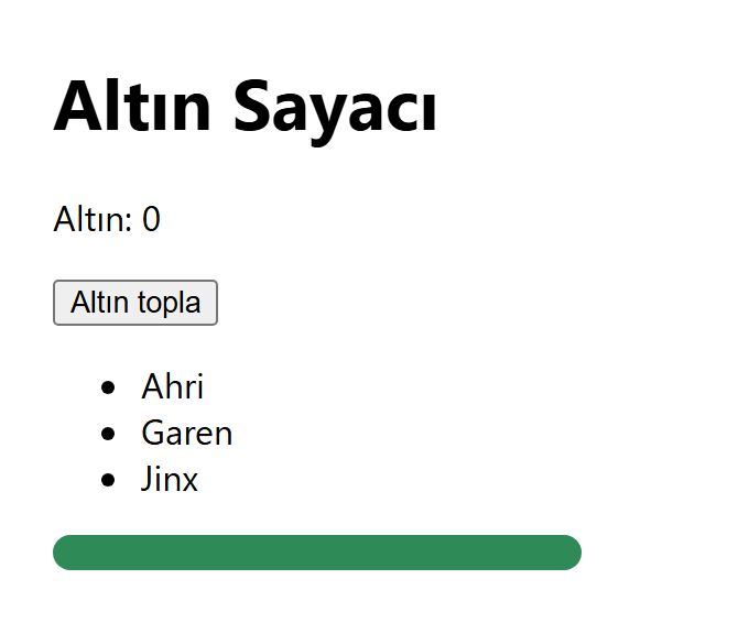 Sayfa açılmış: Altın: 0 yazıyor.