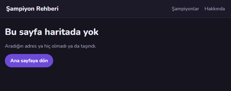 Menünün altında Bu sayfa haritada yok başlığı, Aradığın adres ya hiç olmadı ya da taşındı yazısı ve mor Ana sayfaya dön düğmesi.